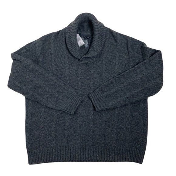 Vintage Mens Sears Cable Knit Sweater Blue Grey  Wool Blend - Picture 1 of 9